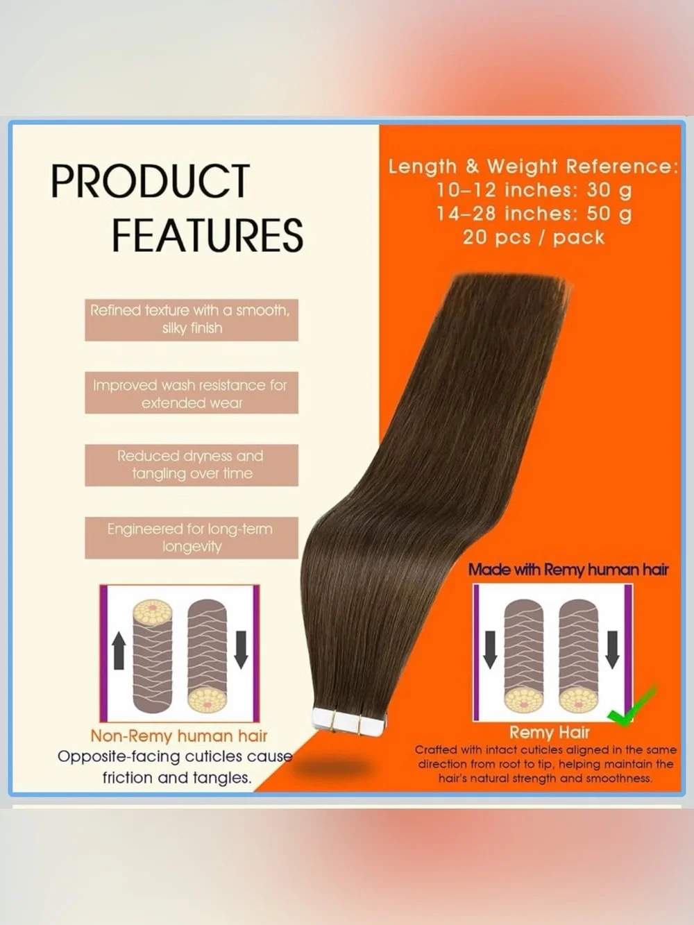 Full Shine Human Hair Tape-in 12 inch Hair Extensions - Medium Brown BRAND NEW